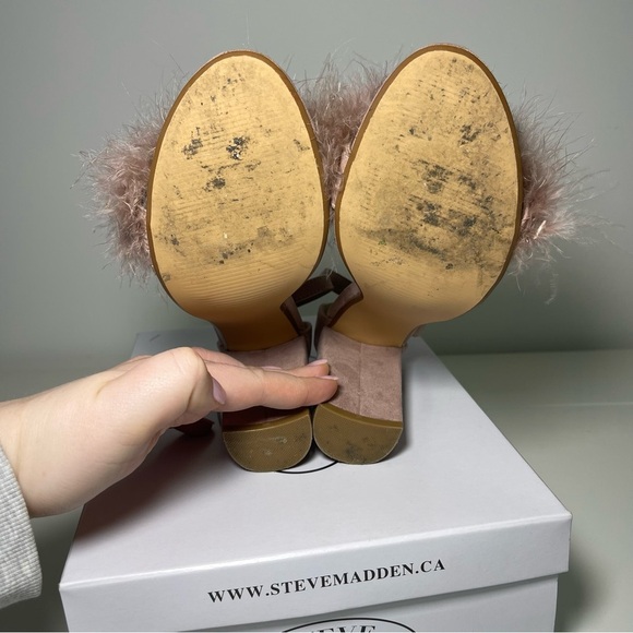 Steve Madden women's pink taupe Carabu fluffy coquette block heel sandals in 7.5 - Picture 11 of 11